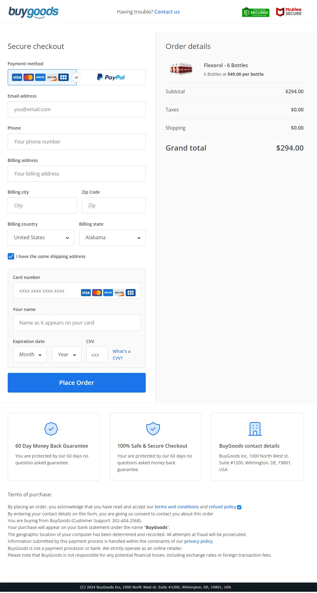 Flexorol order form